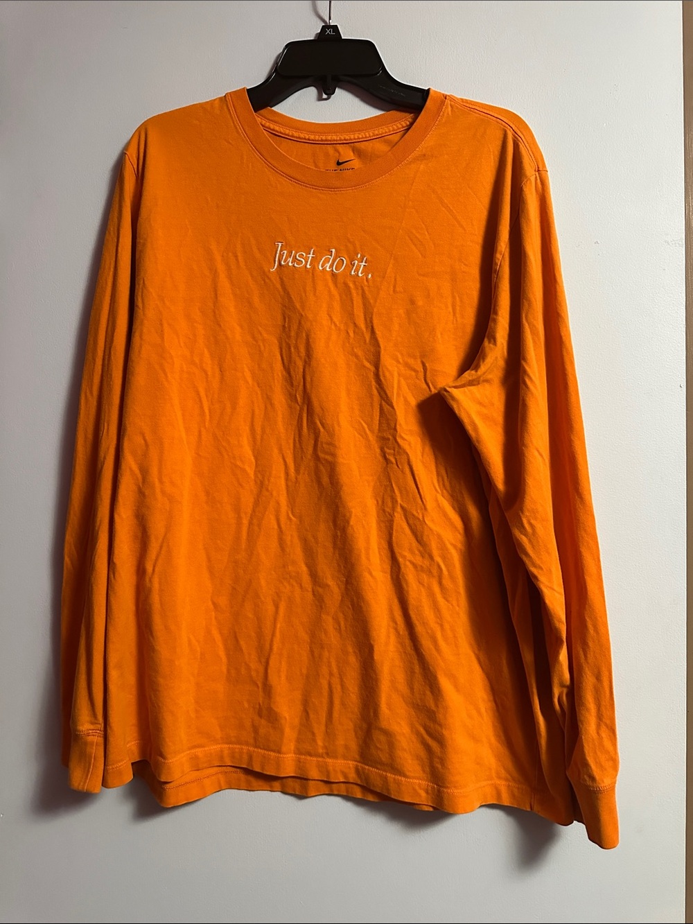 Nike Orange Long-Sleeve Crew with "Just do it." Embroidery
